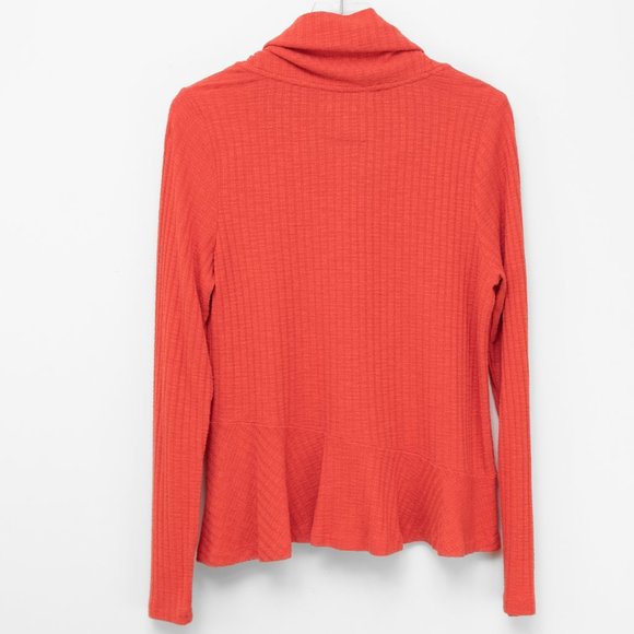 Maeve Anthropologie Addie Pullover Long Sleeve Ruffled Hacci Orange Size Large - Picture 3 of 7